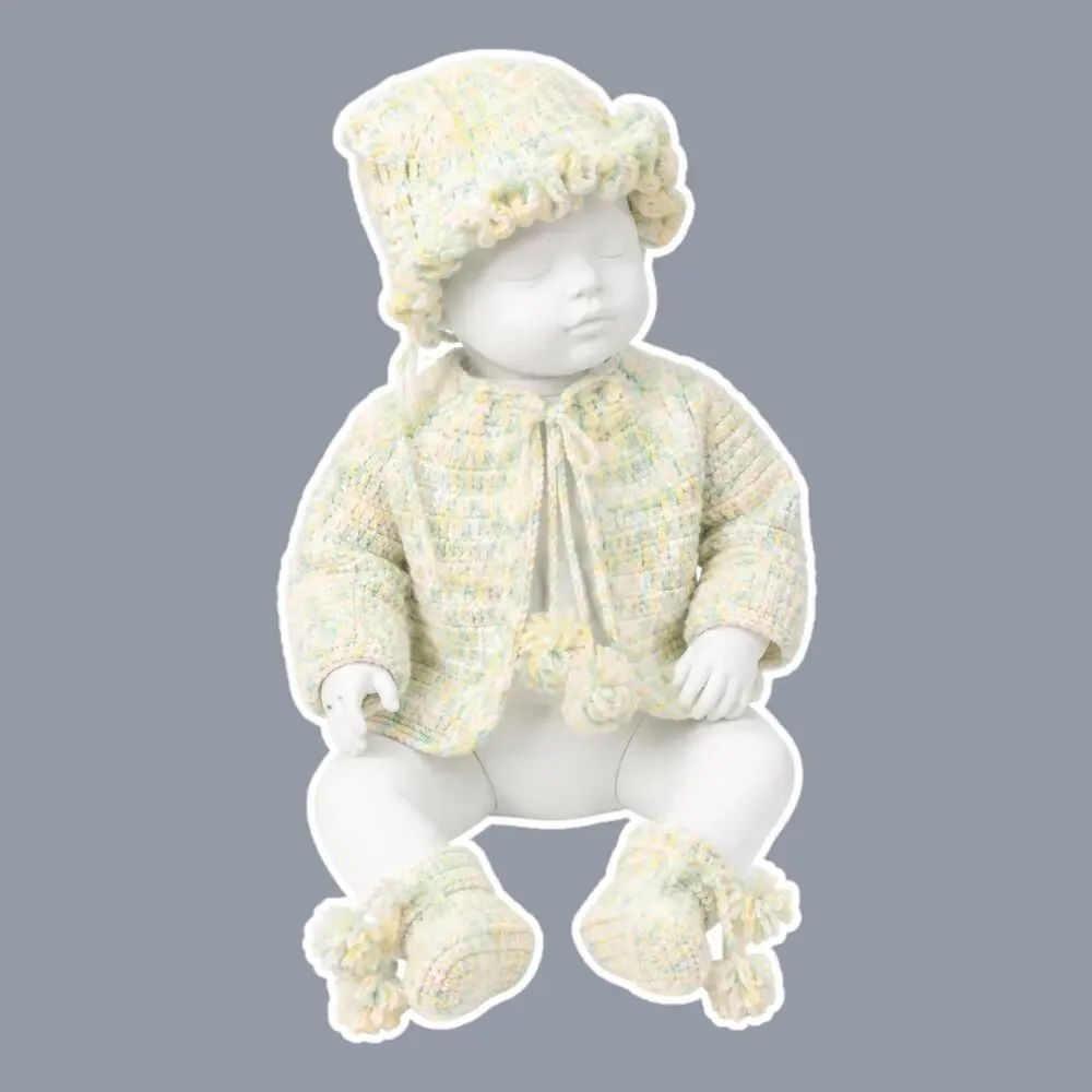 Handmade Crochet Baby Set Sweater Bonnet Booties Pastel Newborn 0–3M Vintage